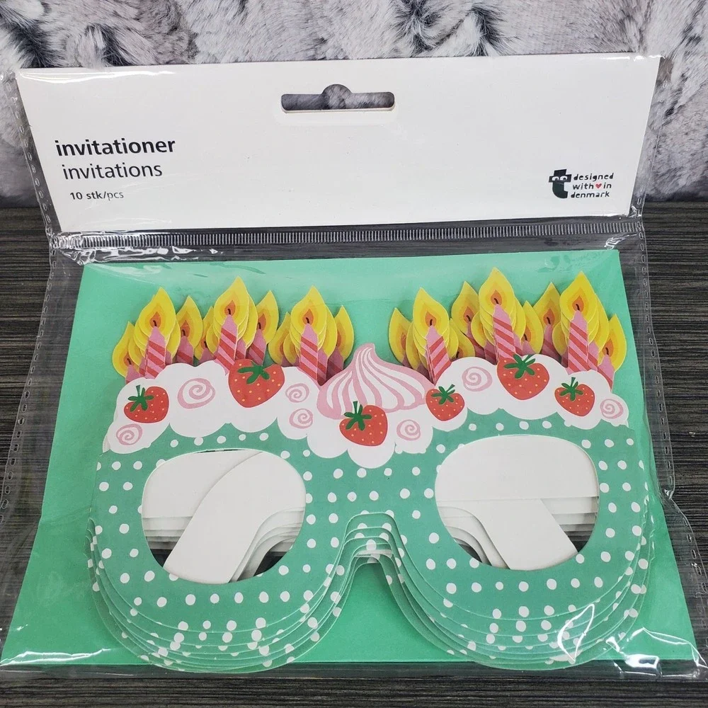 Wearable Birthday Party Cake And Candle INVITATIONS Paper Glasses - 10 Count‎